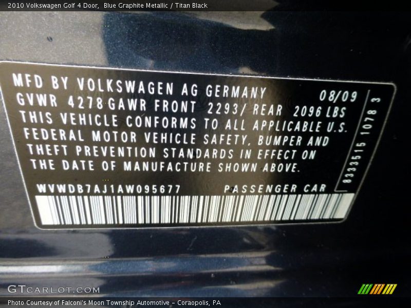 Blue Graphite Metallic / Titan Black 2010 Volkswagen Golf 4 Door