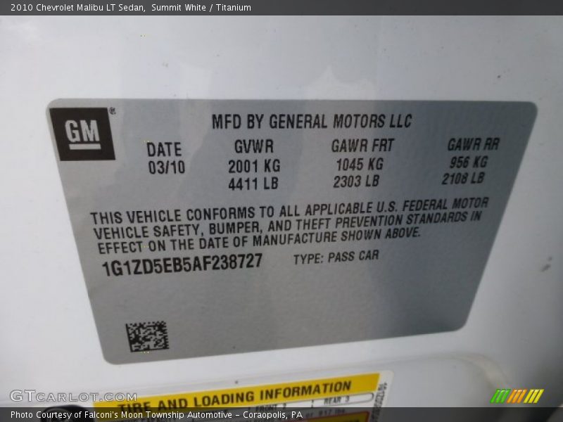 Summit White / Titanium 2010 Chevrolet Malibu LT Sedan