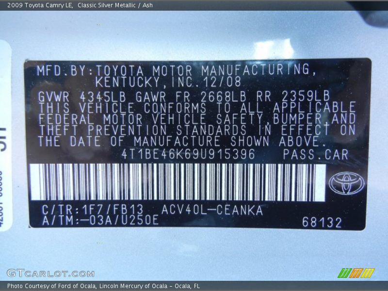 Classic Silver Metallic / Ash 2009 Toyota Camry LE