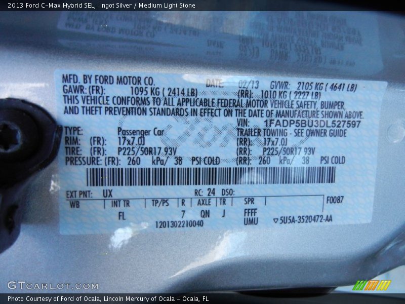 Ingot Silver / Medium Light Stone 2013 Ford C-Max Hybrid SEL