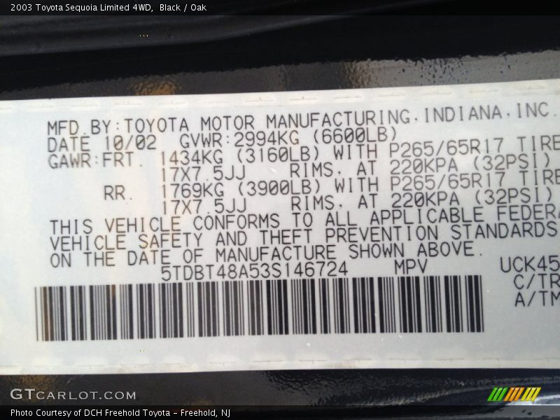 Black / Oak 2003 Toyota Sequoia Limited 4WD
