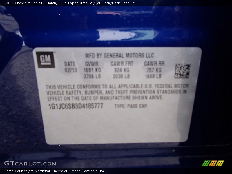 Blue Topaz Metallic / Jet Black/Dark Titanium 2013 Chevrolet Sonic LT Hatch