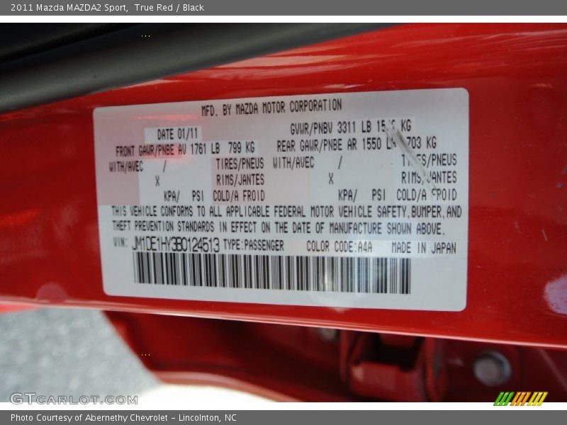 True Red / Black 2011 Mazda MAZDA2 Sport