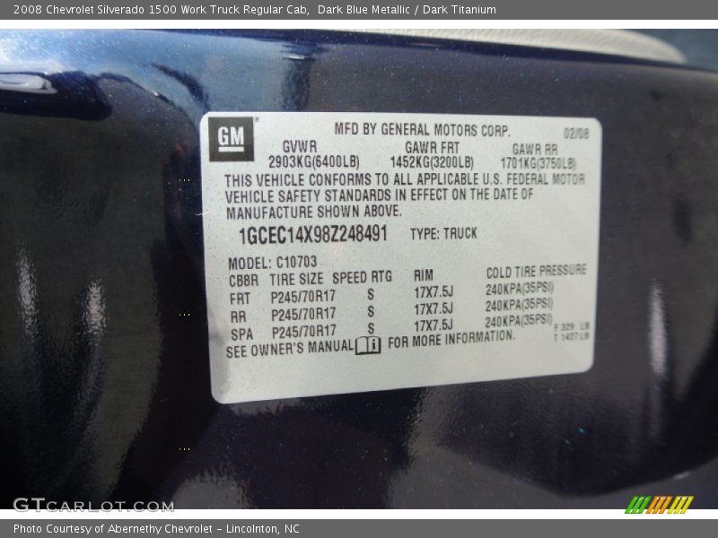 Dark Blue Metallic / Dark Titanium 2008 Chevrolet Silverado 1500 Work Truck Regular Cab