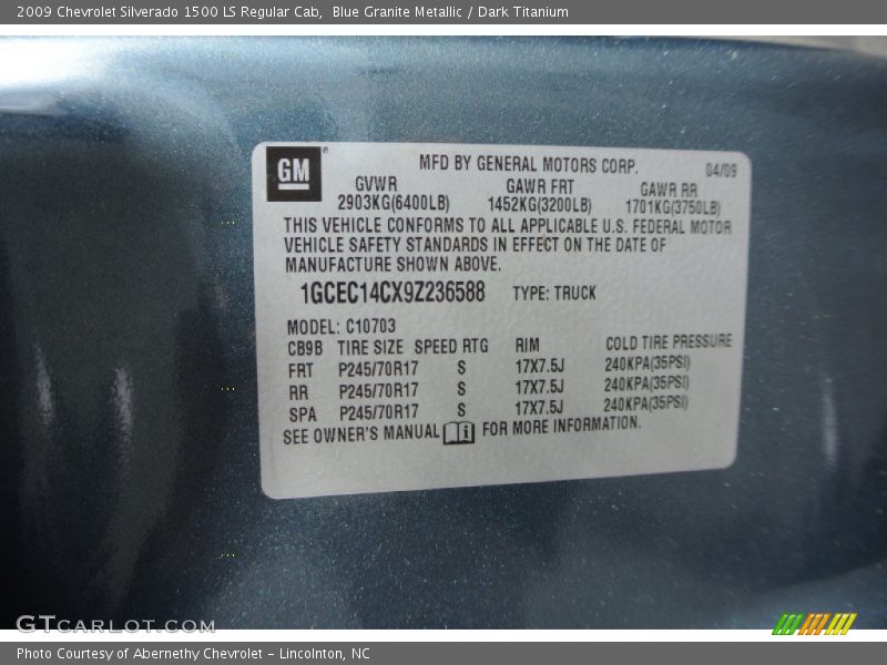 Blue Granite Metallic / Dark Titanium 2009 Chevrolet Silverado 1500 LS Regular Cab