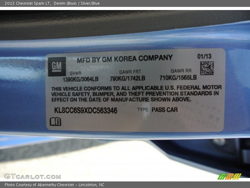 Denim (Blue) / Silver/Blue 2013 Chevrolet Spark LT