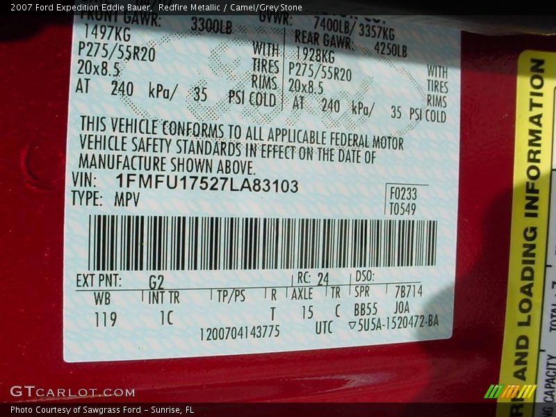 Redfire Metallic / Camel/Grey Stone 2007 Ford Expedition Eddie Bauer