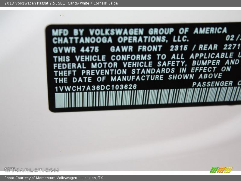 Candy White / Cornsilk Beige 2013 Volkswagen Passat 2.5L SEL