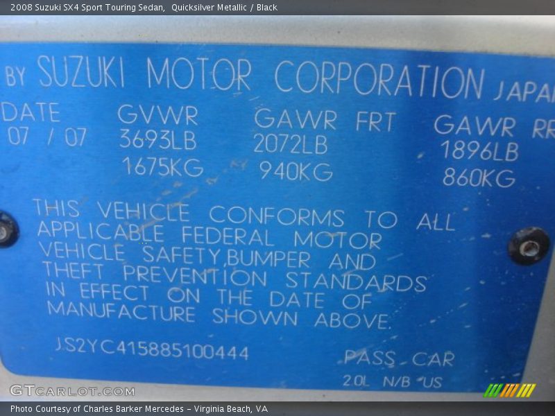 Quicksilver Metallic / Black 2008 Suzuki SX4 Sport Touring Sedan