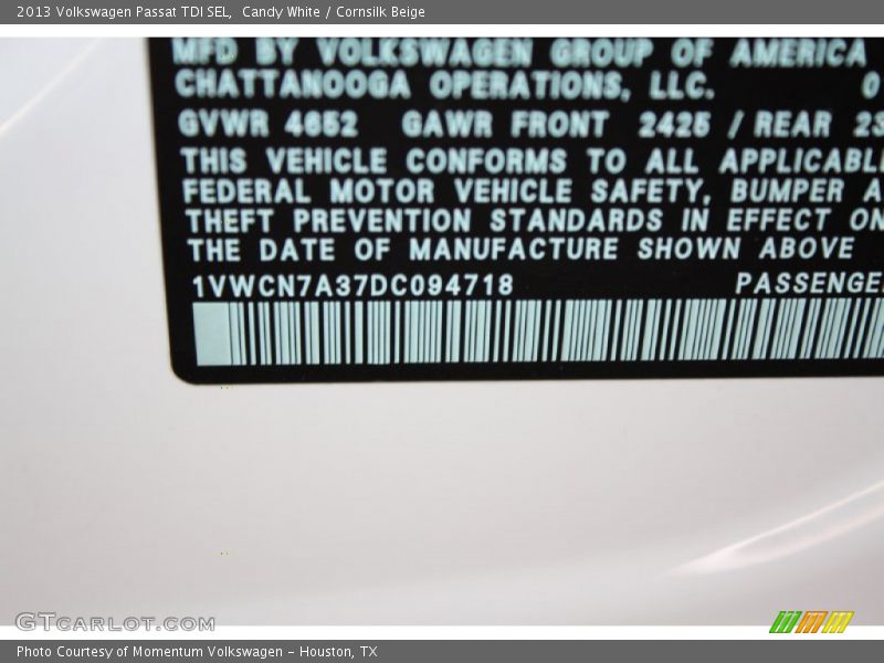 Candy White / Cornsilk Beige 2013 Volkswagen Passat TDI SEL