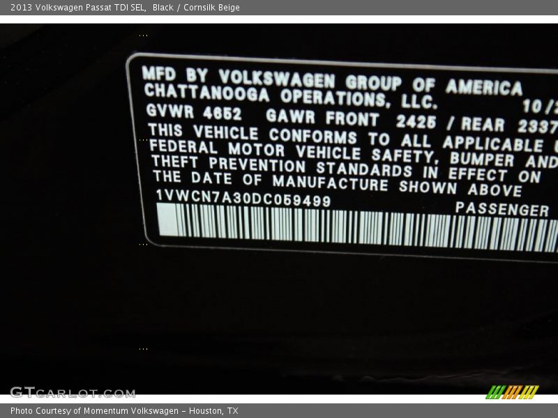 Black / Cornsilk Beige 2013 Volkswagen Passat TDI SEL