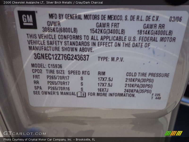 Silver Birch Metallic / Gray/Dark Charcoal 2006 Chevrolet Avalanche LT