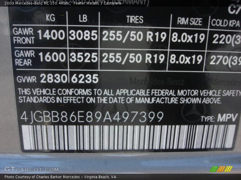 Pewter Metallic / Cashmere 2009 Mercedes-Benz ML 350 4Matic