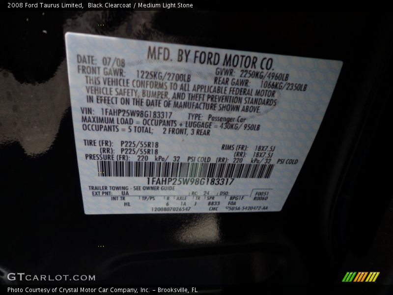 Black Clearcoat / Medium Light Stone 2008 Ford Taurus Limited
