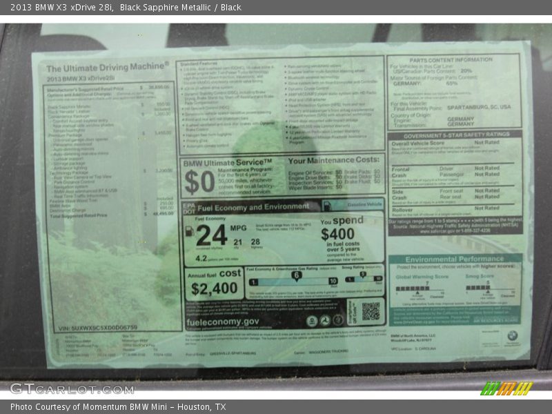 Black Sapphire Metallic / Black 2013 BMW X3 xDrive 28i