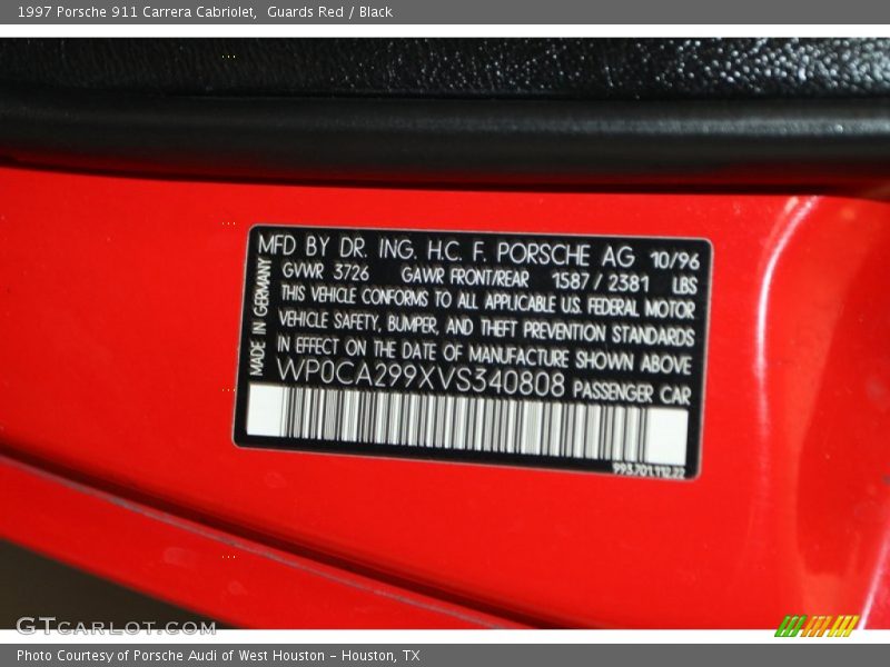 Guards Red / Black 1997 Porsche 911 Carrera Cabriolet