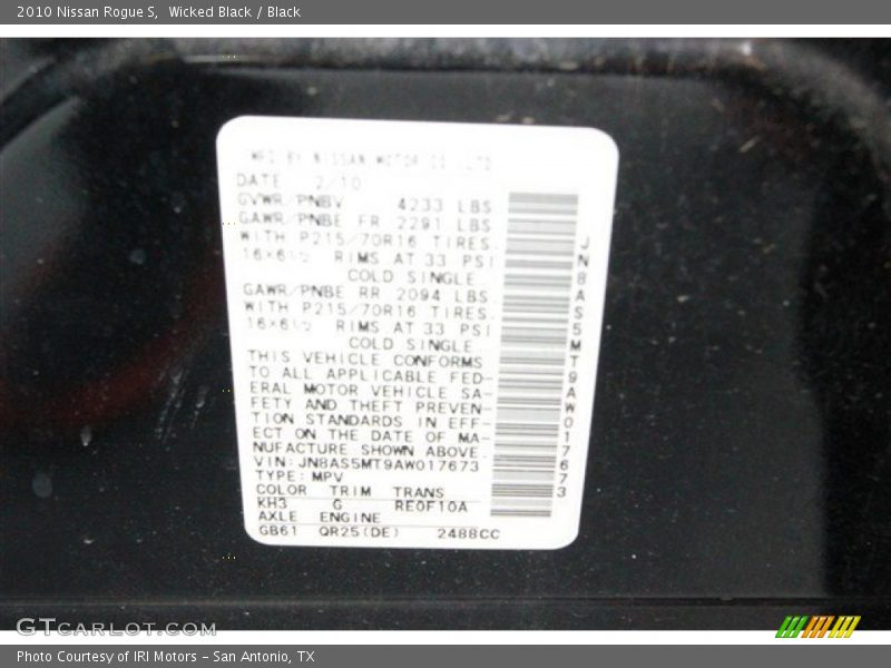 Wicked Black / Black 2010 Nissan Rogue S