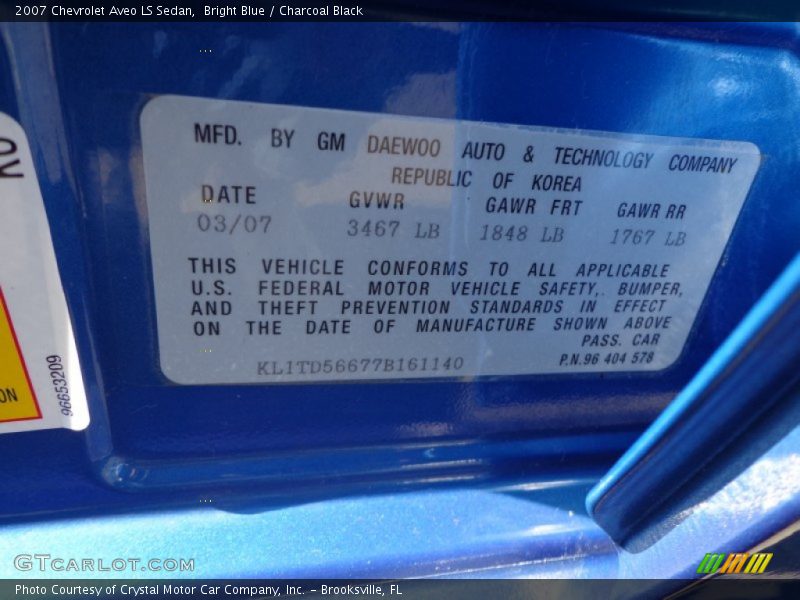 Bright Blue / Charcoal Black 2007 Chevrolet Aveo LS Sedan
