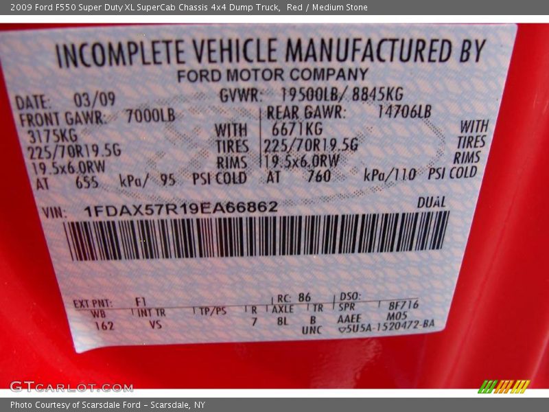 Red / Medium Stone 2009 Ford F550 Super Duty XL SuperCab Chassis 4x4 Dump Truck