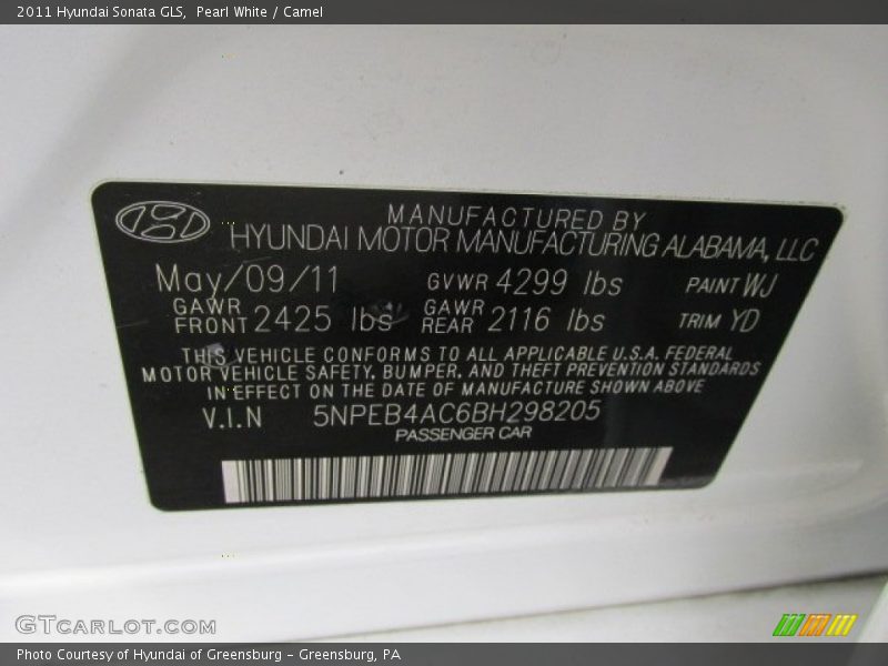 Pearl White / Camel 2011 Hyundai Sonata GLS