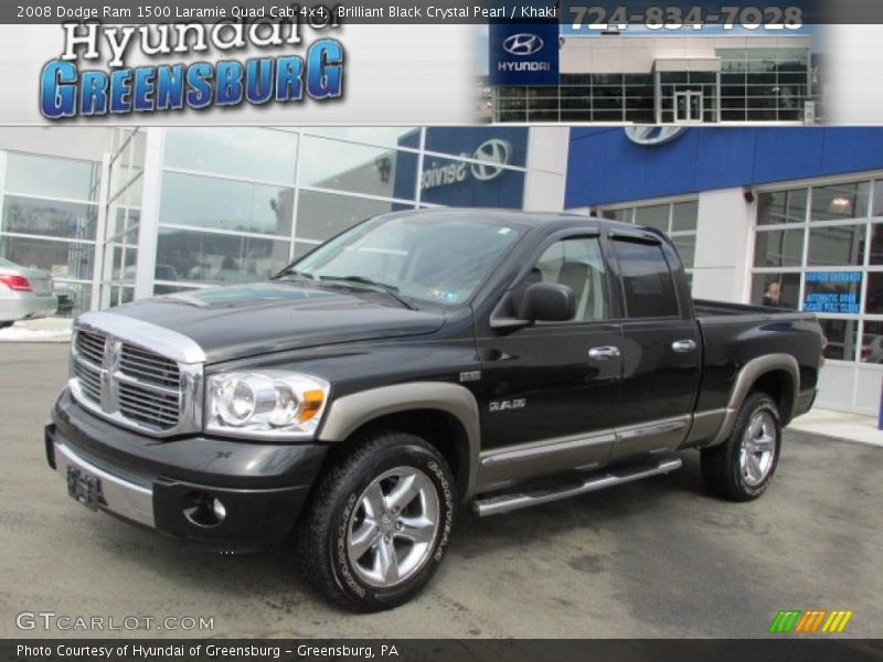 Brilliant Black Crystal Pearl / Khaki 2008 Dodge Ram 1500 Laramie Quad Cab 4x4