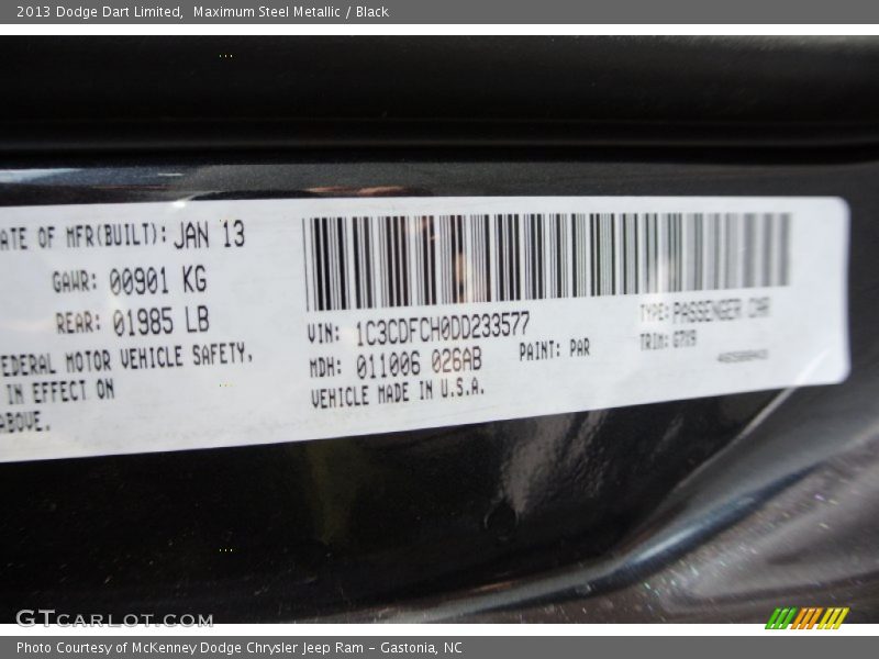 2013 Dart Limited Maximum Steel Metallic Color Code PAR