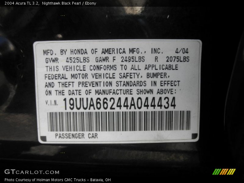 Nighthawk Black Pearl / Ebony 2004 Acura TL 3.2