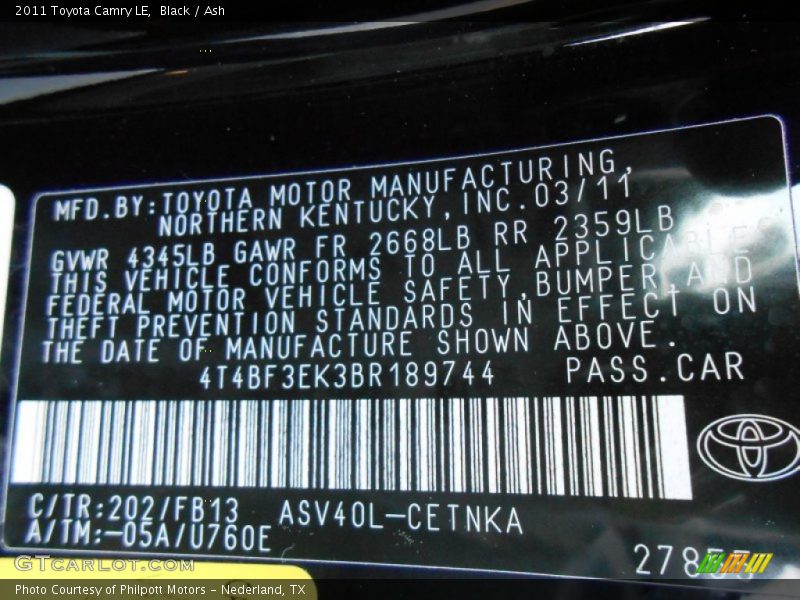 Black / Ash 2011 Toyota Camry LE