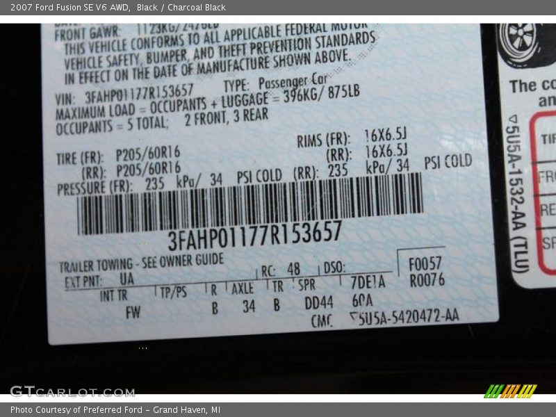 Black / Charcoal Black 2007 Ford Fusion SE V6 AWD