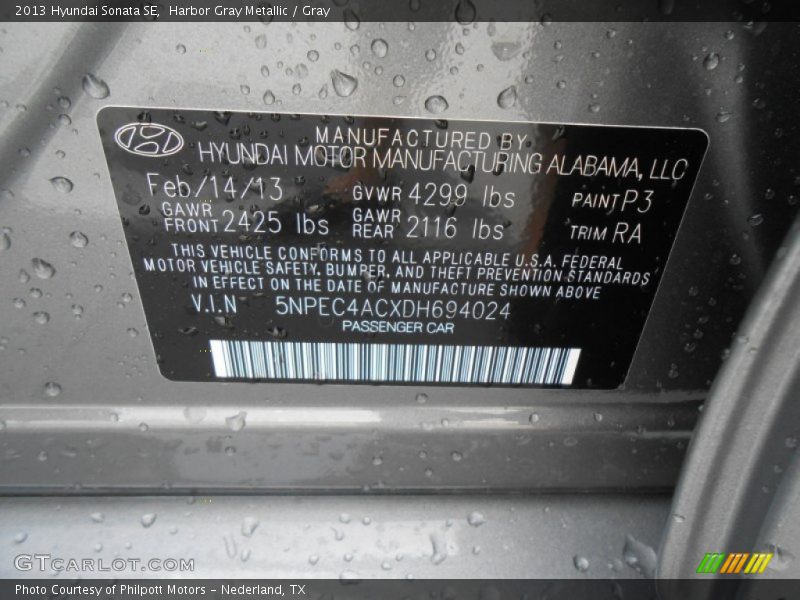 Harbor Gray Metallic / Gray 2013 Hyundai Sonata SE