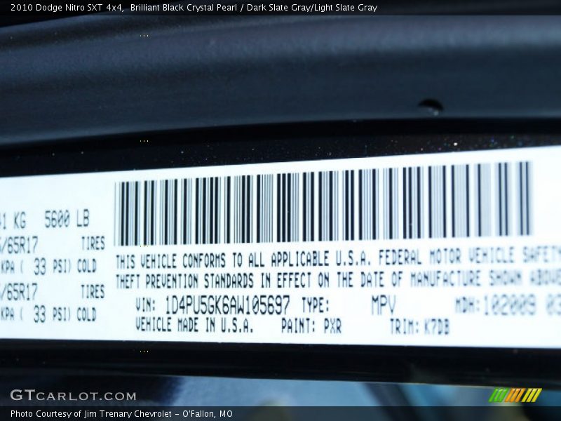 Brilliant Black Crystal Pearl / Dark Slate Gray/Light Slate Gray 2010 Dodge Nitro SXT 4x4