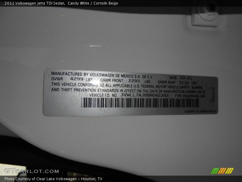 Candy White / Cornsilk Beige 2011 Volkswagen Jetta TDI Sedan