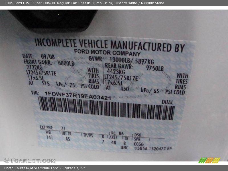 Oxford White / Medium Stone 2009 Ford F350 Super Duty XL Regular Cab Chassis Dump Truck