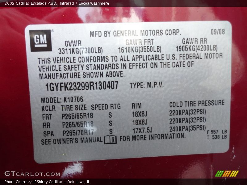 Infrared / Cocoa/Cashmere 2009 Cadillac Escalade AWD