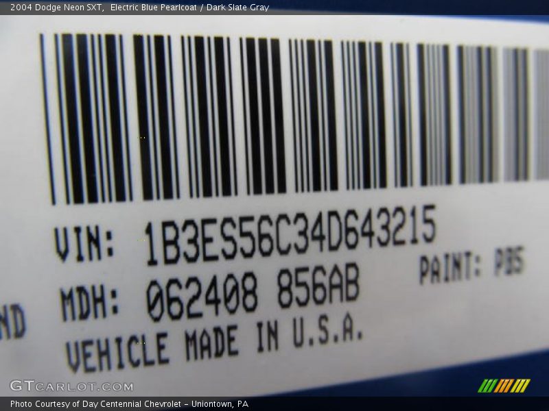 2004 Neon SXT Electric Blue Pearlcoat Color Code PBS