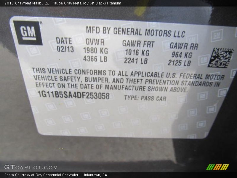 Taupe Gray Metallic / Jet Black/Titanium 2013 Chevrolet Malibu LS