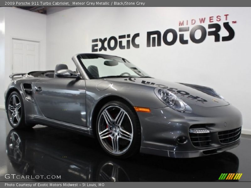 Meteor Grey Metallic / Black/Stone Grey 2009 Porsche 911 Turbo Cabriolet