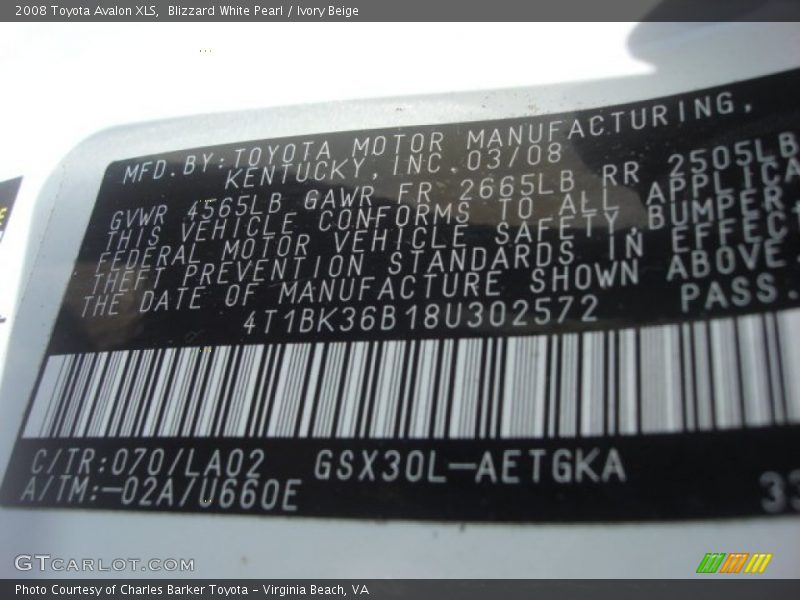 Blizzard White Pearl / Ivory Beige 2008 Toyota Avalon XLS