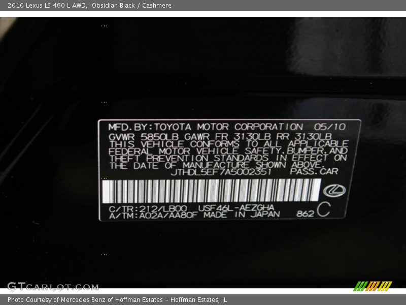 Obsidian Black / Cashmere 2010 Lexus LS 460 L AWD