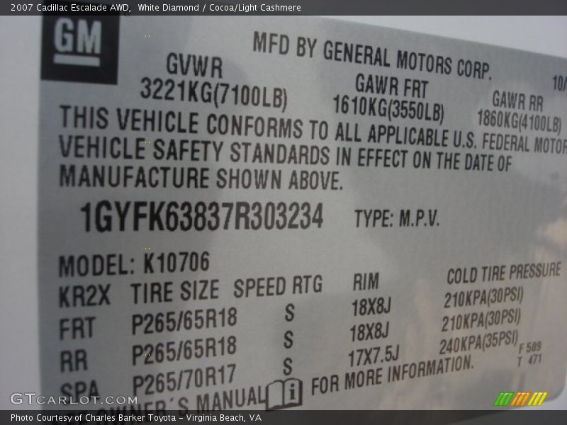 White Diamond / Cocoa/Light Cashmere 2007 Cadillac Escalade AWD