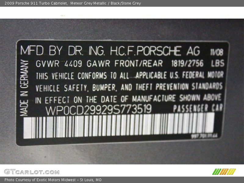 Meteor Grey Metallic / Black/Stone Grey 2009 Porsche 911 Turbo Cabriolet