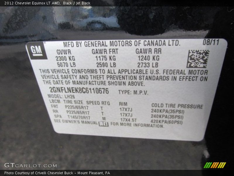 Black / Jet Black 2012 Chevrolet Equinox LT AWD