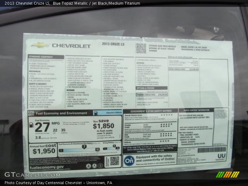 Blue Topaz Metallic / Jet Black/Medium Titanium 2013 Chevrolet Cruze LS