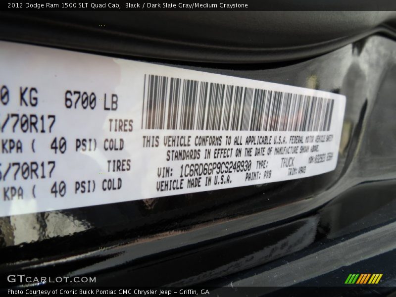 Black / Dark Slate Gray/Medium Graystone 2012 Dodge Ram 1500 SLT Quad Cab
