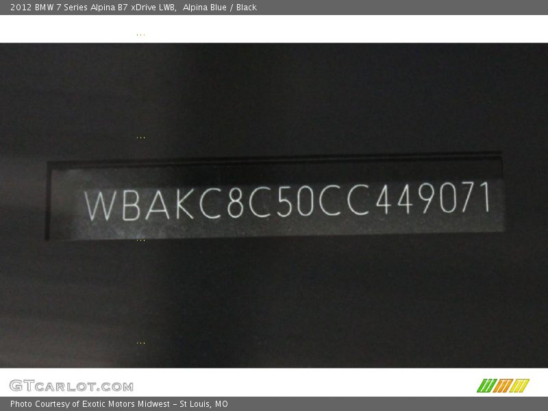 Alpina Blue / Black 2012 BMW 7 Series Alpina B7 xDrive LWB