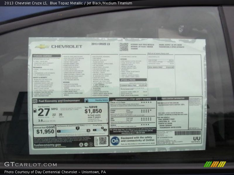 Blue Topaz Metallic / Jet Black/Medium Titanium 2013 Chevrolet Cruze LS
