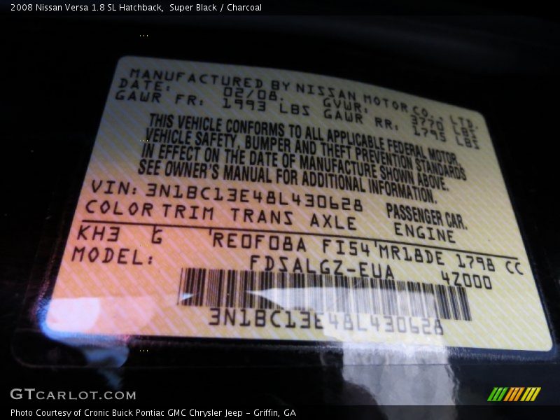Super Black / Charcoal 2008 Nissan Versa 1.8 SL Hatchback