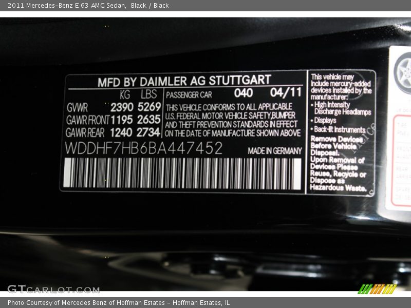 Black / Black 2011 Mercedes-Benz E 63 AMG Sedan