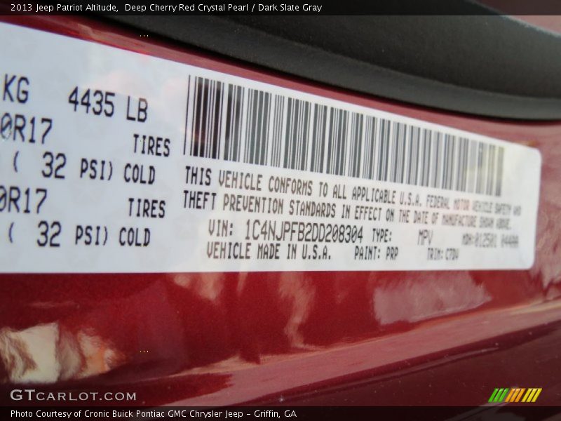 Deep Cherry Red Crystal Pearl / Dark Slate Gray 2013 Jeep Patriot Altitude