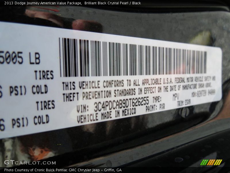 2013 Journey American Value Package Brilliant Black Crystal Pearl Color Code PXR